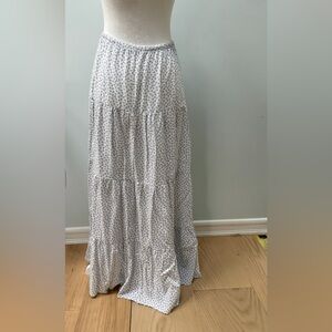 Brandy Melville White Maxi Skirt with Tiny Gray Floral Print